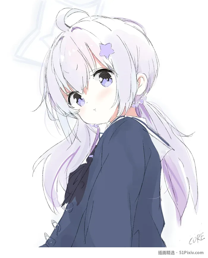 银发少女回眸,星星发卡与深蓝色水手服